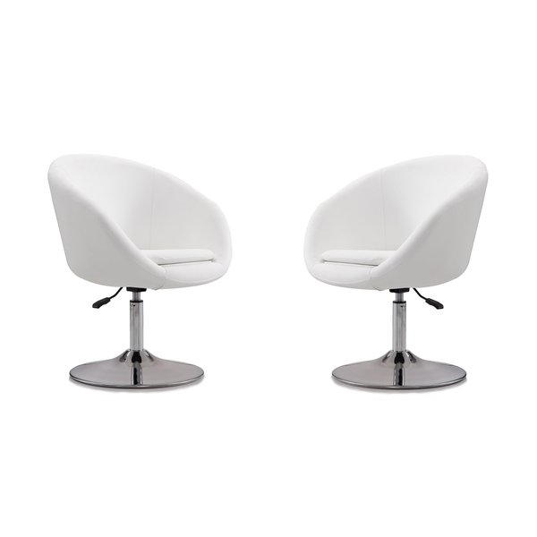 Manhattan Comfort Hopper Swivel Adjustable Height Faux Leather Chair in White and Polished Chrome (Set of 2) 2-AC036-WH